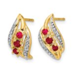 14k Polished Siam Ruby and Diamond Curve Post Earrings - Image 2