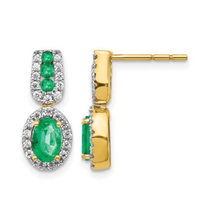 14k 6x4mm Oval Emerald and Diamond Halo Post Earrings