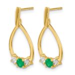 14k Emerald and White Sapphire Teardrop Post Dangle Earrings - Image 2