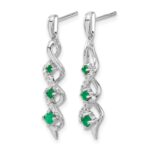 14k White Gold Diamond and Emerald Twisted Post Dangle Earrings - Image 2