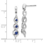 10k White Gold Diamond and Blue Sapphire 3 Stone Post Dangle Earrings - Image 2