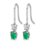 14k White Gold 6x4mm Oval Emerald and Diamond Shepherd Hook Earrings - Image 2
