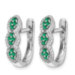 14k White Gold Emerald Cluster and Diamond Hinged Hoop Earrings - Image 2