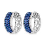 14k White Gold Diamond and Sapphire 18mm Hinged Hoop Earrings - Image 2