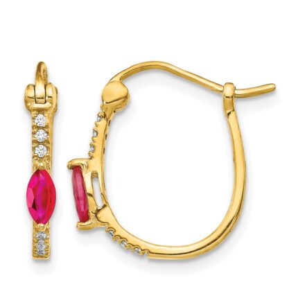 10k 1/20ct Diamond and Ruby Hinged Hoop Earrings