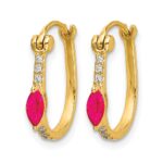14k 1/20 carat Diamond and 5x2.5mm Marquise Ruby Hinged Hoop Earrings - Image 2