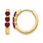 14k 3mm Heart Lab Created Ruby Polished Hinged Hoop Earrings