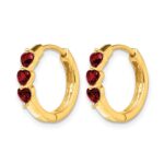 14k 3mm Heart Lab Created Ruby Polished Hinged Hoop Earrings - Image 2