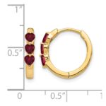 14k 3mm Heart Lab Created Ruby Polished Hinged Hoop Earrings - Image 4