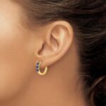 14k 3mm Heart Lab Created Sapphire Polished Hinged Hoop Earrings - Image 3
