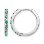 14k White Gold 1/5 carat Lab Grown Diamond VS/SI+ G+ and Created Emerald Complete Hinged Hoop Earrings