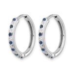 14k White Gold Diamond and Sapphire 19mm Hinged Hoop Earrings - Image 2