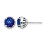 14k White Gold 6mm Round Sapphire and Diamond Halo Post Earrings