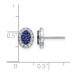 14k White Gold Sapphire Cluster and Diamond Halo Oval Post Earrings - Image 4