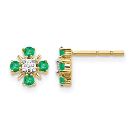 14k .01 carat Lab Grown Diamond VS/SI+ G+ and Created Emerald Complete Fashion Post Earrings