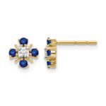 14k 2mm Round Blue Sapphire and Diamond Post Earrings