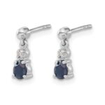14k White Gold 4x3mm Pear Blue Sapphire and Diamond Dangle Post Earrings - Image 2