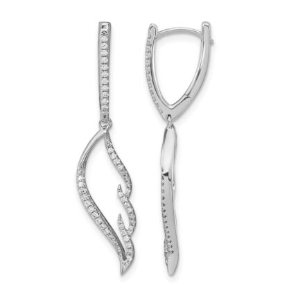 14k White Gold Diamond Wing Hinged Hoop Dangle Earrings