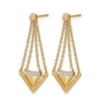 14k Satin/Polished 1/6 carat Diamond Triangle and Chain Dangle Post Earrings - Image 2