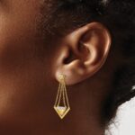 14k Satin/Polished 1/6 carat Diamond Triangle and Chain Dangle Post Earrings - Image 3
