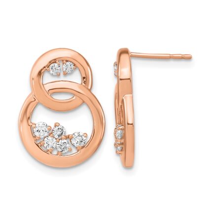14k Rose Gold Polished 1/2 carat Diamond Double Circle Post Earrings