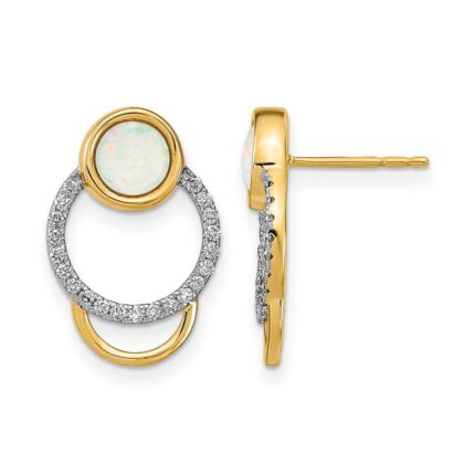 14k Polished 1/5 carat Diamond and Opal Circle Post Earrings