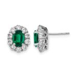 14k White Gold 1 1/5 carat Lab Grown Diamond VS/SI+ G+ and Oval Created Emerald Complete Halo Post Earrings