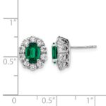 14k White Gold 1 1/5 carat Lab Grown Diamond VS/SI+ G+ and Oval Created Emerald Complete Halo Post Earrings - Image 4