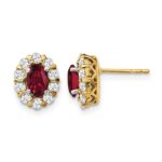 14k 3/4 carat Lab Grown Diamond VS/SI+ G+ and Oval Created Ruby Complete Halo Post Earrings
