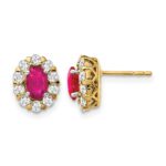 14k 6x4mm Oval Ruby and 3/4 carat Diamond Halo Post Earrings