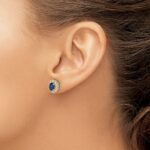 14k 5/8 carat Lab Grown Diamond VS/SI+ G+ and Oval Created Sapphire Halo Post Earrings - Image 3