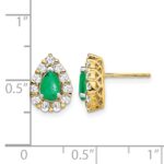 14k 6x4mm Pear Emerald and 3/4 carat Diamond Halo Post Earrings - Image 4