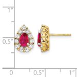14k 6x4mm Pear Ruby and 3/4 carat Diamond Halo Post Earrings - Image 4