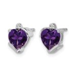 14k White Gold Amethyst and Diamond Heart Earrings - Image 2