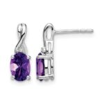 14k White Gold Oval Amethyst and Diamond Earrings