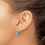 14k White Gold Oval Blue Topaz and Diamond Earrings - Image 3