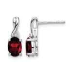 14k White Gold Oval Garnet and Diamond Earrings