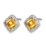 14k White Gold Square Citrine and Diamond Earrings - Image 2