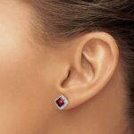 14k White Gold Square Garnet and Diamond Earrings - Image 3