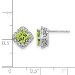 14k White Gold Square Peridot and Diamond Earrings - Image 4
