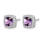 14k White Gold Cushion Amethyst and Diamond Halo Earrings - Image 2