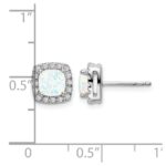 14k White Gold 5mm Cushion Lab Created Opal and Diamond Square Halo Post Earrings - Image 4