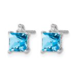 14k White Gold Princess Blue Topaz and Diamond Earrings - Image 2