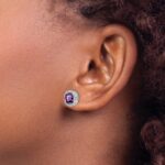 14k White Gold Cushion Amethyst and Diamond Halo Earrings - Image 3