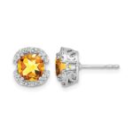 14k White Gold Cushion Citrine and Diamond Halo Earrings