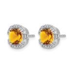 14k White Gold Cushion Citrine and Diamond Halo Earrings - Image 2