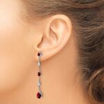 14k White Gold Garnet and White Topaz Dangle Earrings - Image 3