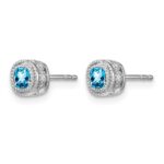 14k White Gold Cushion Blue Topaz and Diamond Earrings - Image 2