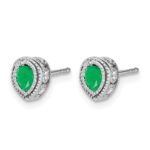 14k White Gold 4x3mm Pear Emerald and Diamond Post Earrings - Image 2