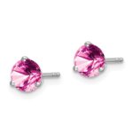14k White Gold 5mm Round Lab Created Pink Sapphire Martini Post Earrings - Image 2